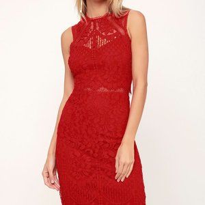 NWT Sweetness Red Lace Midi Dress - Lulus - Size S